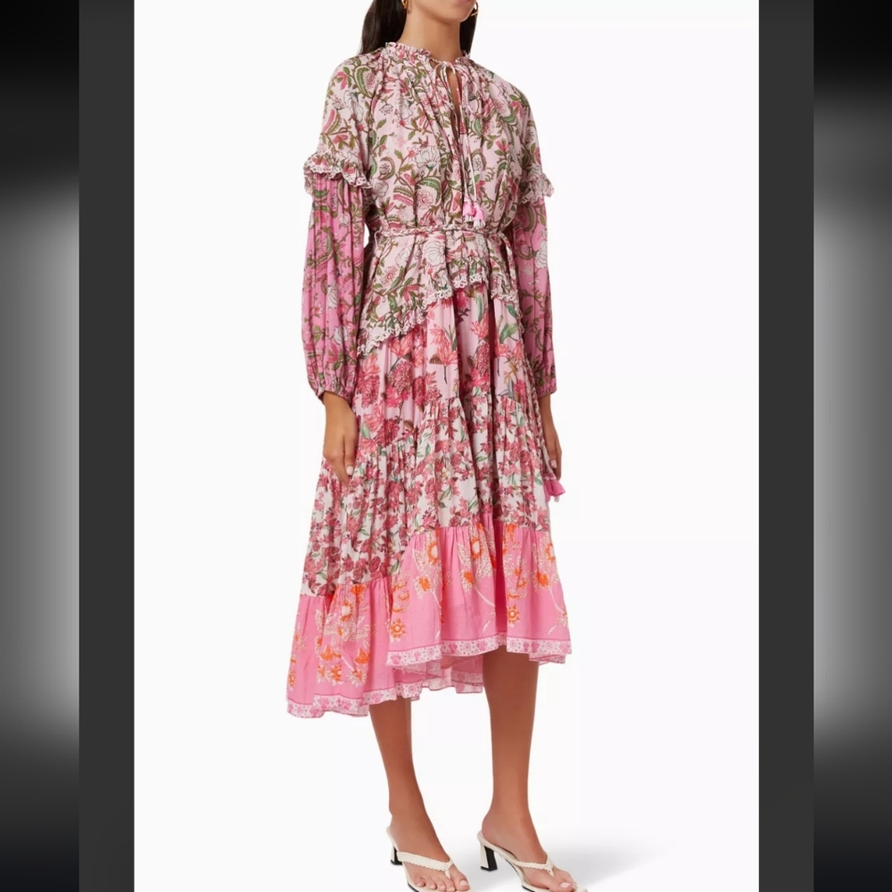 Hemant & Nandita Sidra pink floral Midi Dress in Cotton XL - Picture 5 of 11
